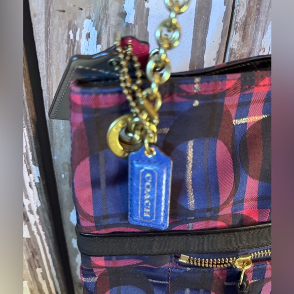 Coach Poppy Tartan C Signature Design Navy/ Pink Plaid Handbag - Picture 9 of 16